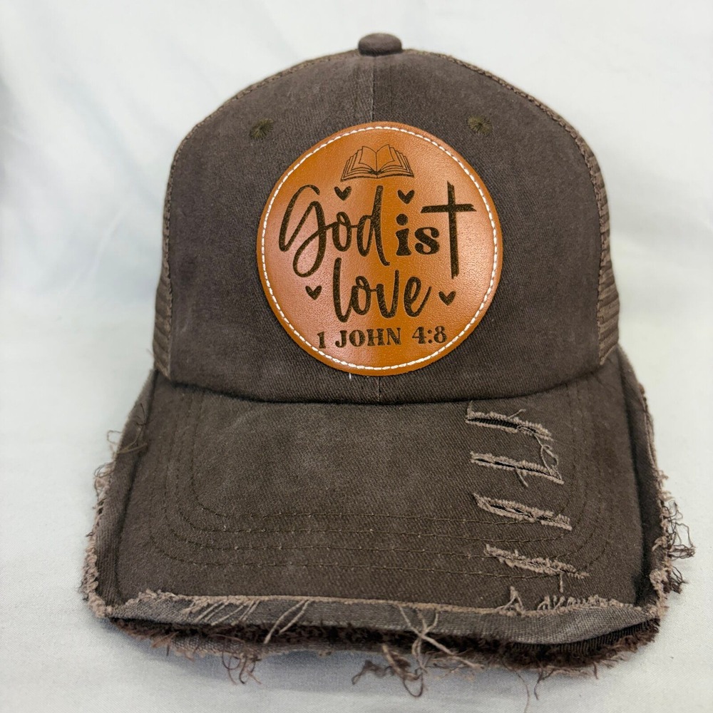 Unbranded Trucker Hat God Is Love Unisex OSFM Brown Distressed Patch Cap